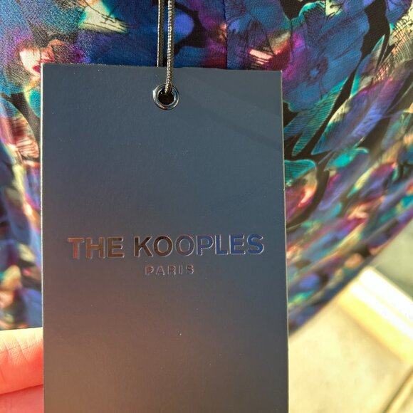 The Kooples Tulip Mini Skirt Mock Wrap Neon Flowers Fall sz 1 S Black Blue Multi - Picture 3 of 4